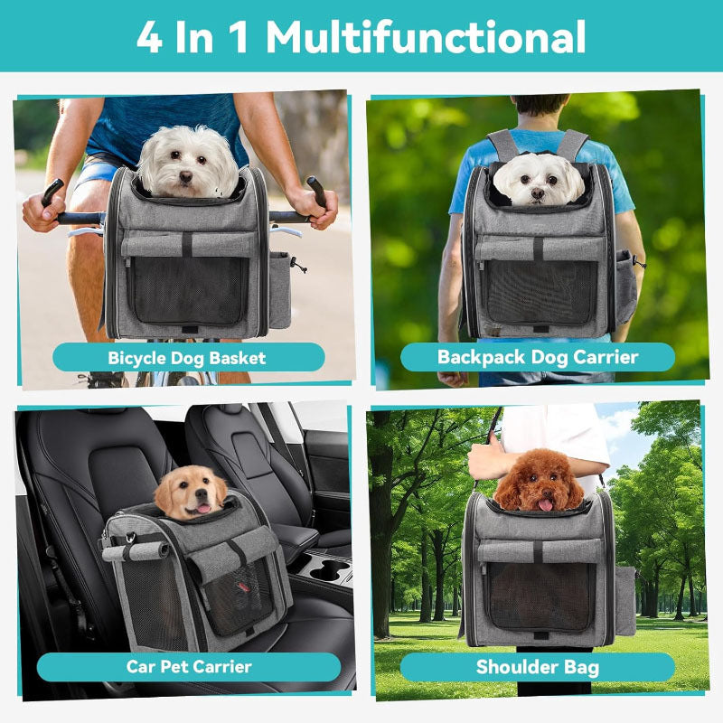 Foldable Front Bike Basket for Dogs, 4-in-1 Pet Carrier