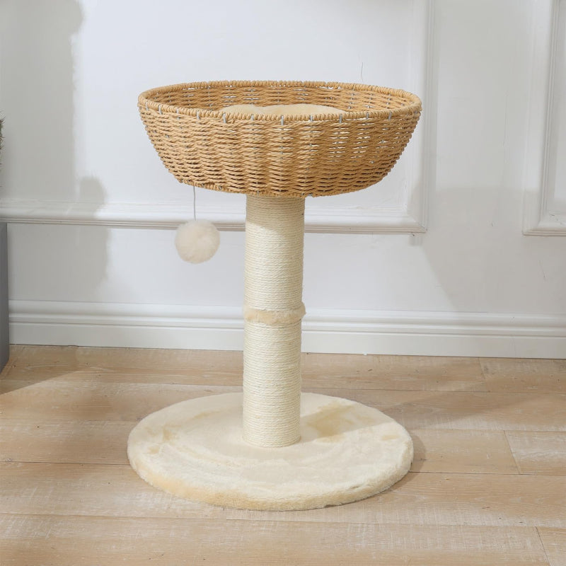 Cat Tree Tower with Rattan Wicker Basket