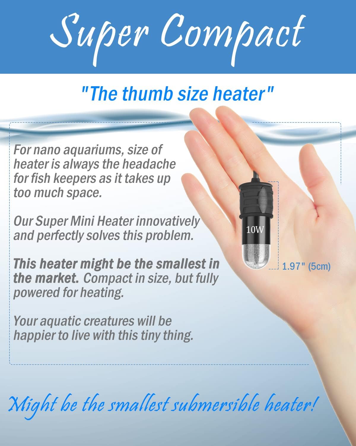 Small Aquarium Heater Submersible Fish Tank Heater 5V/2A USB Powered