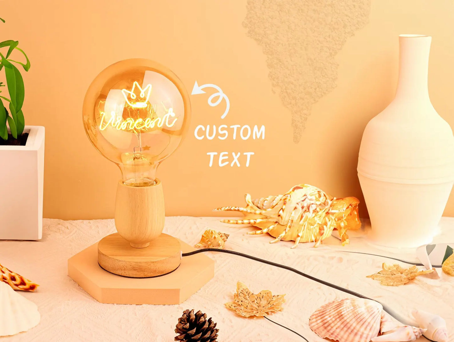 Personalized Text LED Bulb Lamp: Custom Edison Filament