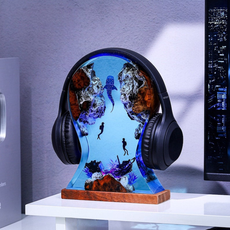 Custom headphone stand, Office Decor, Headset Artwork Holder and Resin art lamp