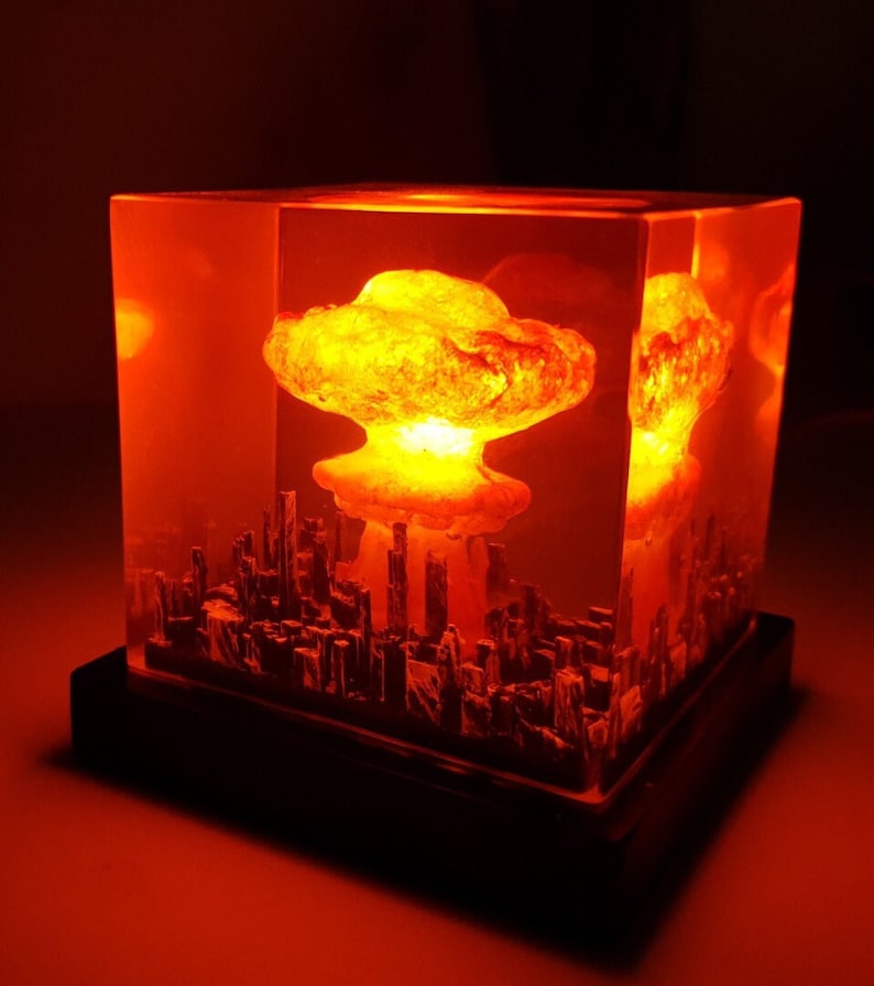 Nuclear Explosion Bomb Diorama, model LIGHT night lamp nuke fallout little boy , Atomic bomb Lamp, handmade light shade