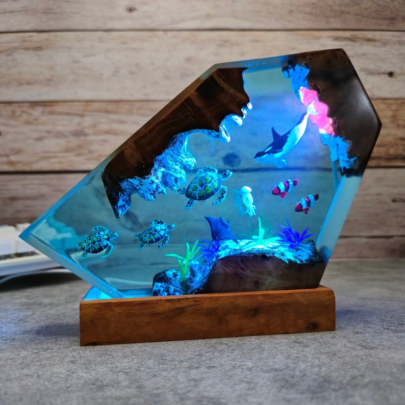 Custom Orca Shark and Turtle Resin Night Lights, Manta Ray and Jellyfish Resin Lamp, Epoxy Resin Lamp, The Turtle Hospital