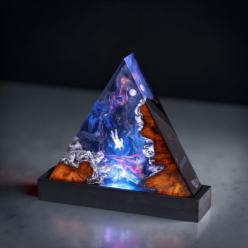 Galaxy Resin Night Light, Astronaut Epoxy Lamp, Handmade Resin Wood Lamp, Space Themed Night Light