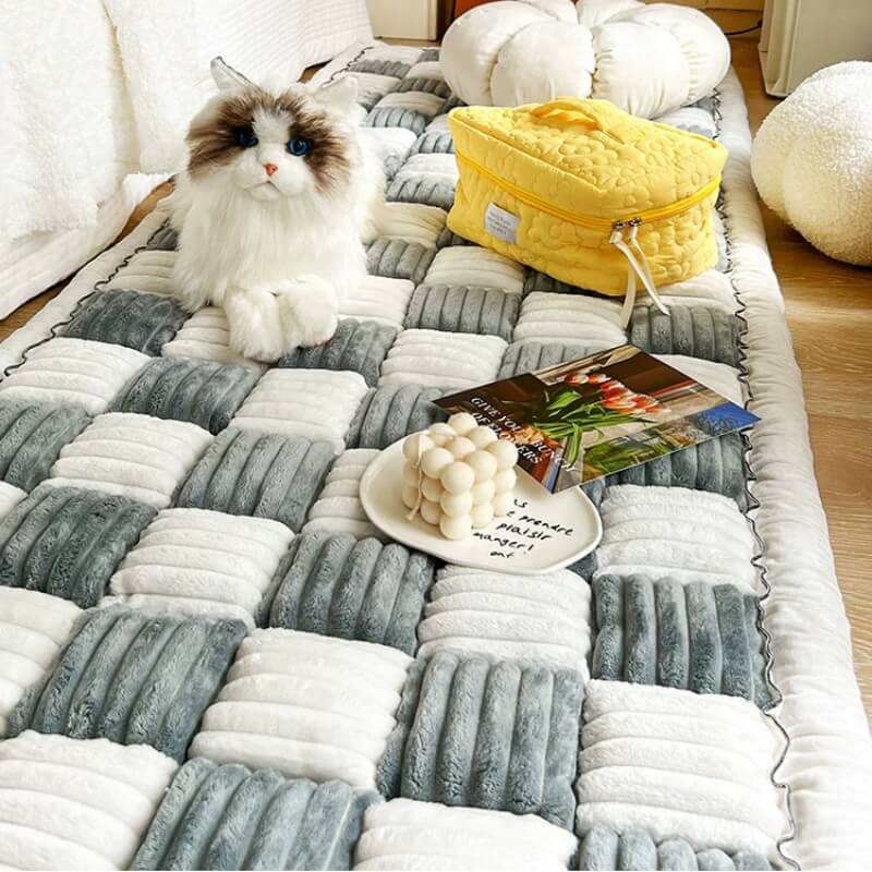 Pet Dog Mat Bed  Large Plaid Square Fuzzy Couch Cover