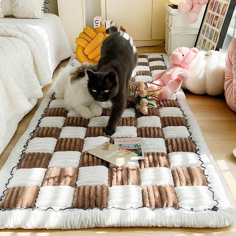 Pet Dog Mat Bed  Large Plaid Square Fuzzy Couch Cover