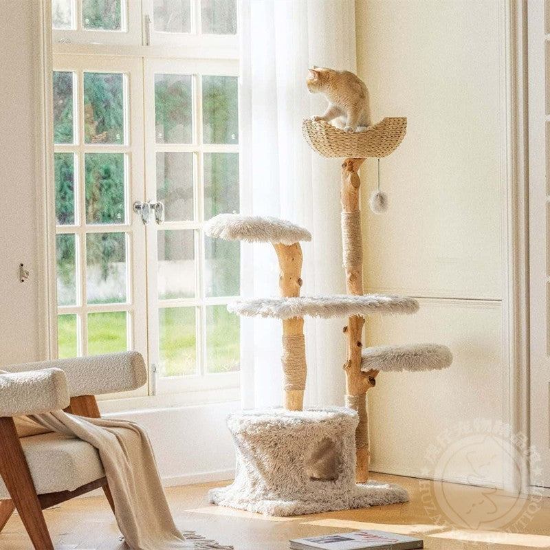 Cloud Series Cat Tree With Natural Branch Scratching Tree & Cat Condo