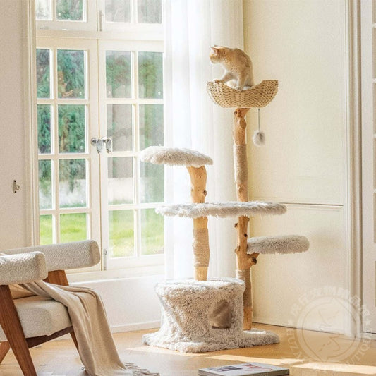 Cloud Series Cat Tree With Natural Branch Scratching Tree & Cat Condo