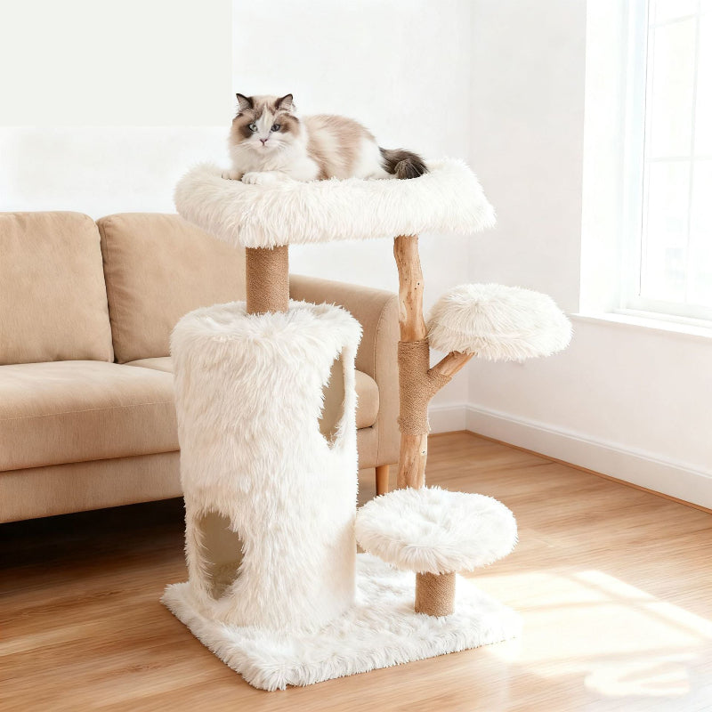 Cloud Series Cat Tree With Natural Branch Scratching Tree & Cat Condo