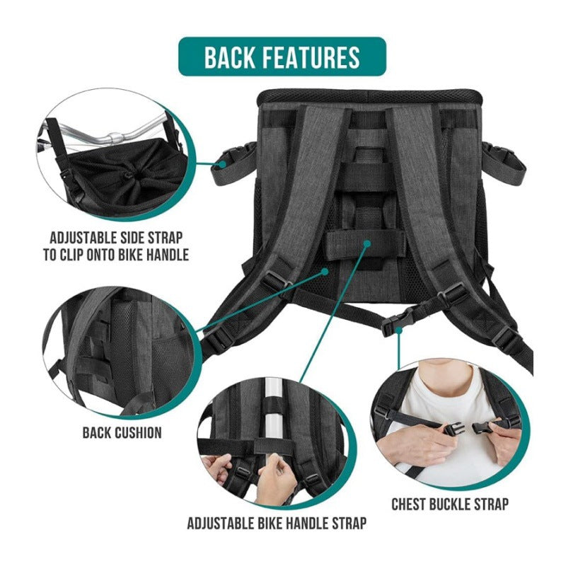 Dog Bike Basket, Soft-Sided Ventilated Dog Bike Carrier Backpack