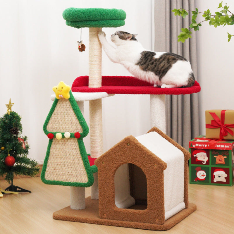 Christmas Cat Tree with Cat Scratching Post for Indoor Cats