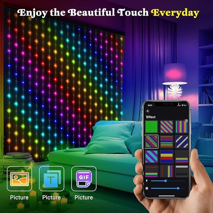 RGB Smart LED Curtain Light String, Controlled by Mobile APP, DIY Editing