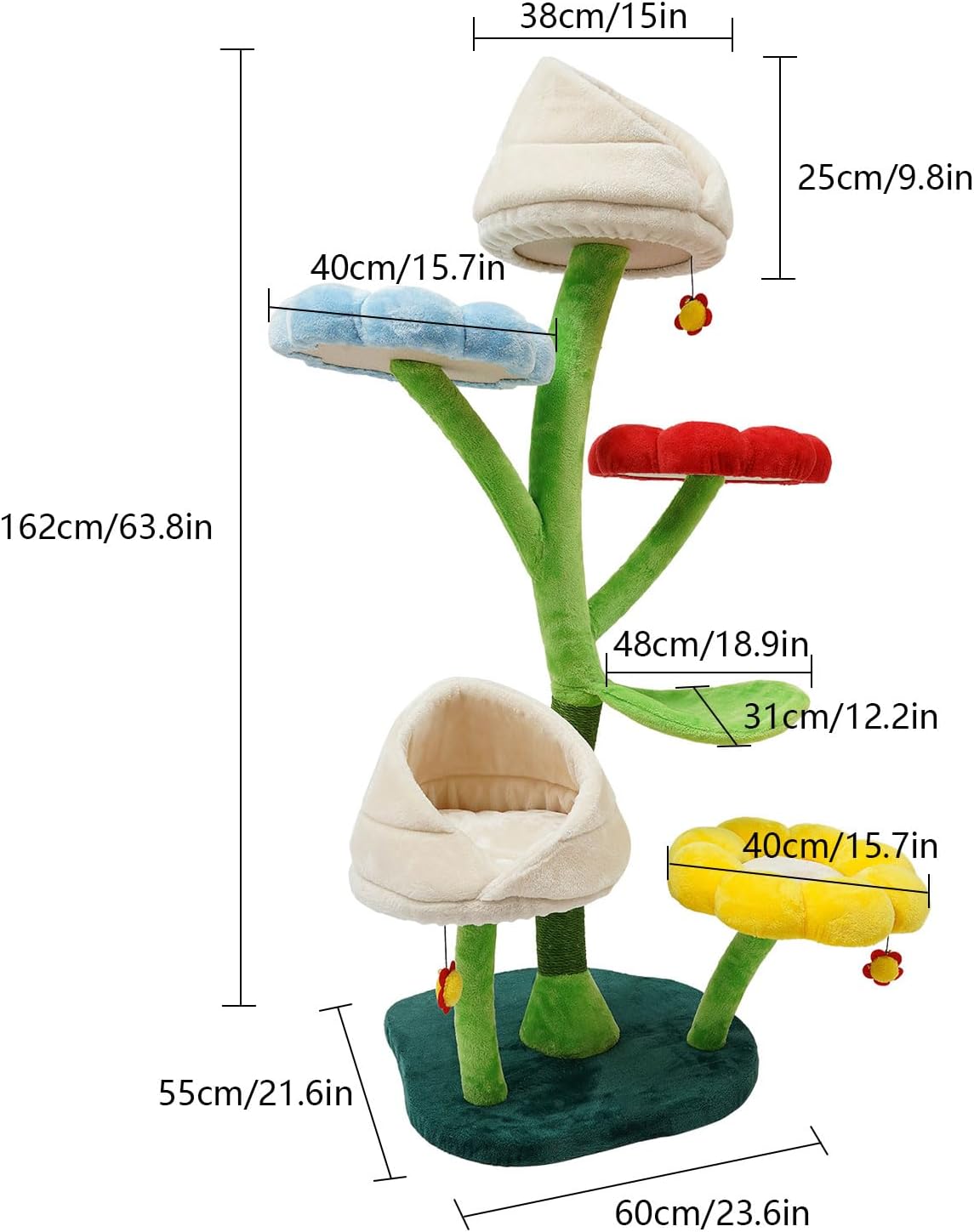 Flower Cat Tree with Replaceable Flower Perches and Scratching Posts