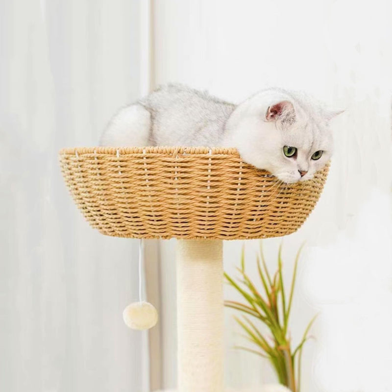 Cat Tree Tower with Rattan Wicker Basket