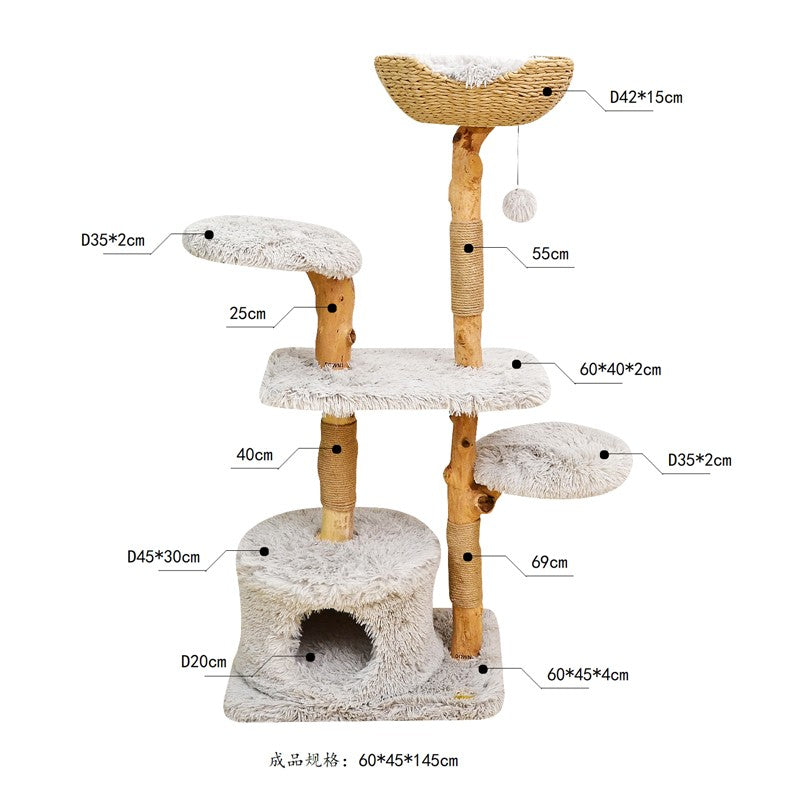 Cloud Series Cat Tree With Natural Branch Scratching Tree & Cat Condo