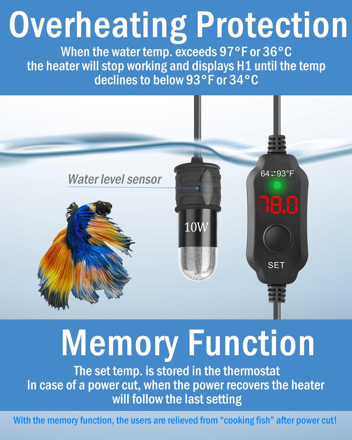 Small Aquarium Heater Submersible Fish Tank Heater 5V/2A USB Powered