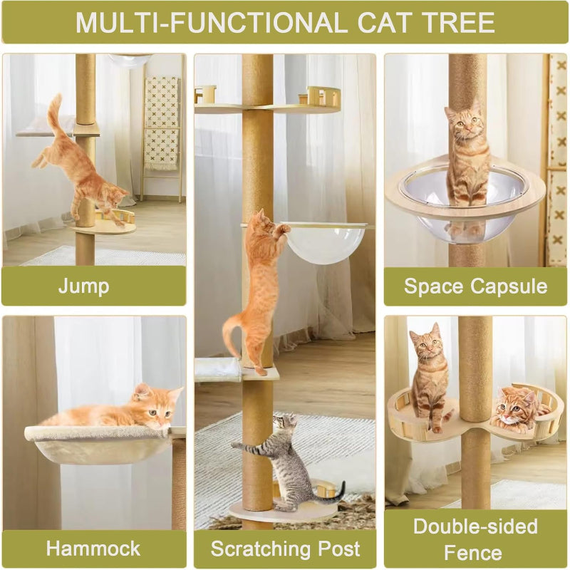 Floor to Ceiling cat Tree - Adjustable Height (95-98in,104.3-108.2in)