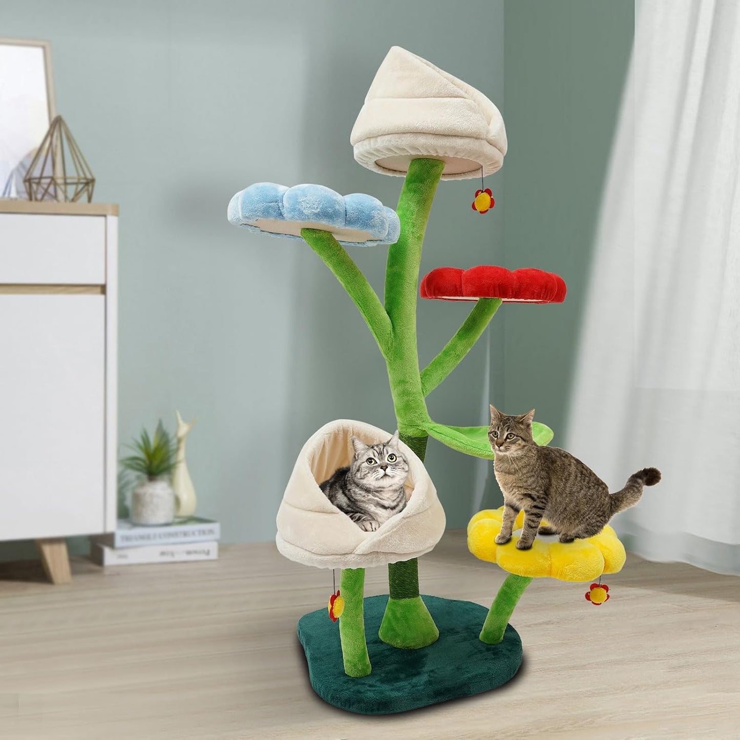 Flower Cat Tree with Replaceable Flower Perches and Scratching Posts
