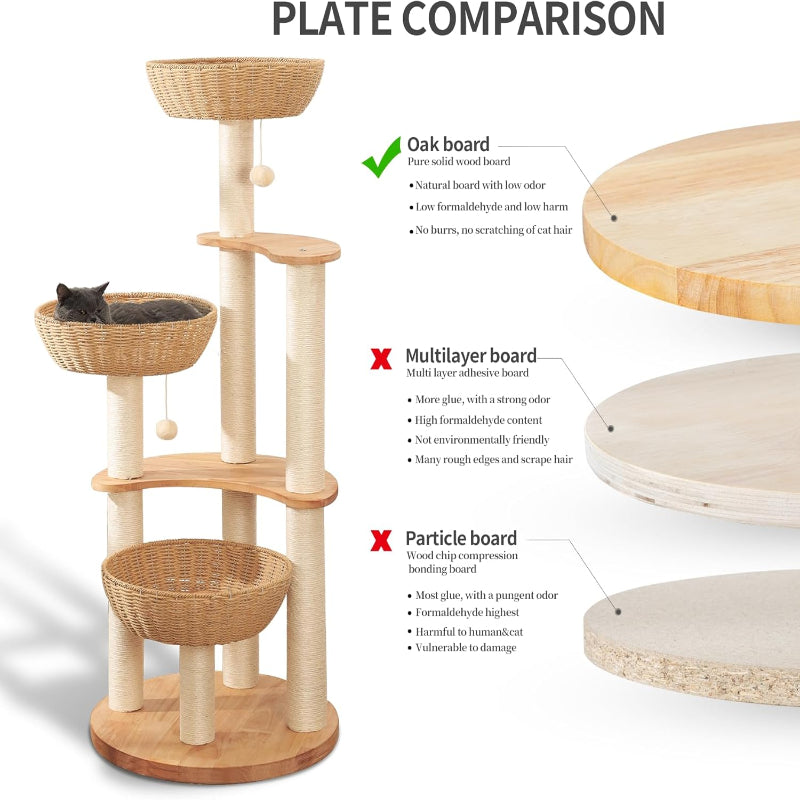 Manual Hand Woven Modern Cat Tree Tower 54"