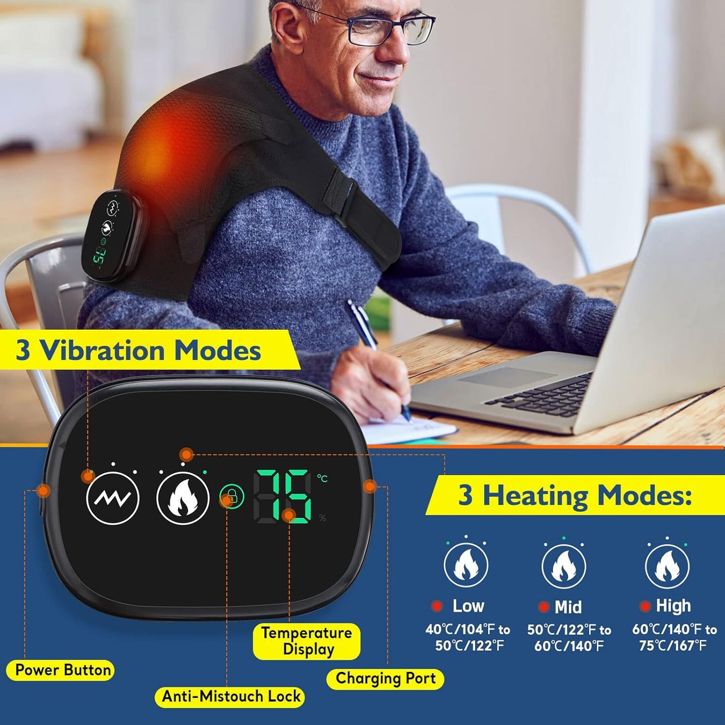 Cordless Shoulder Heating Pad with Massage
