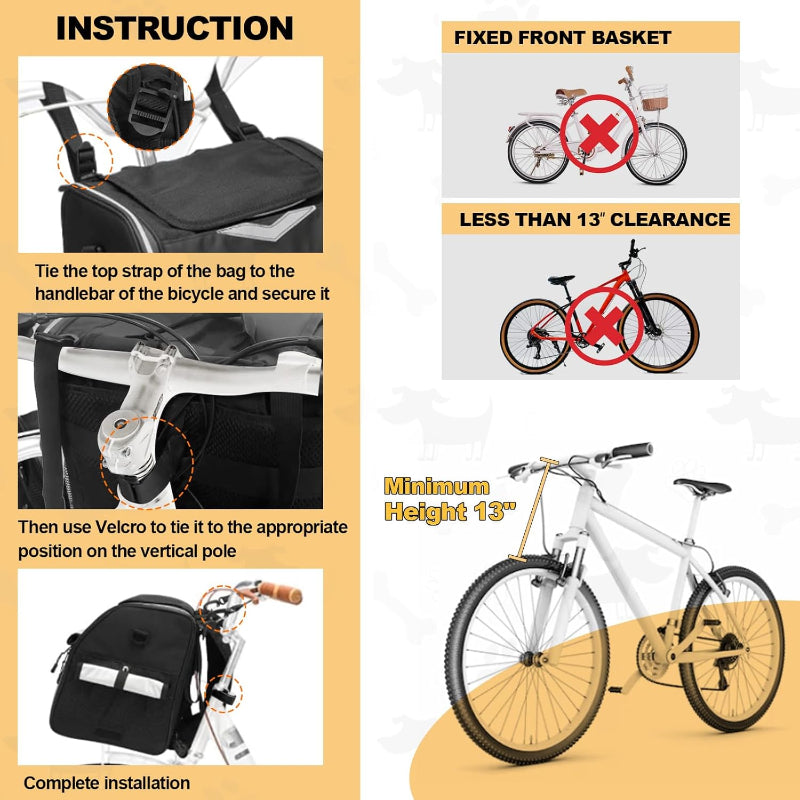 Waterproof  Dog Bike Basket Foldable Pet Bike Carrier Backpack with Safety Strap