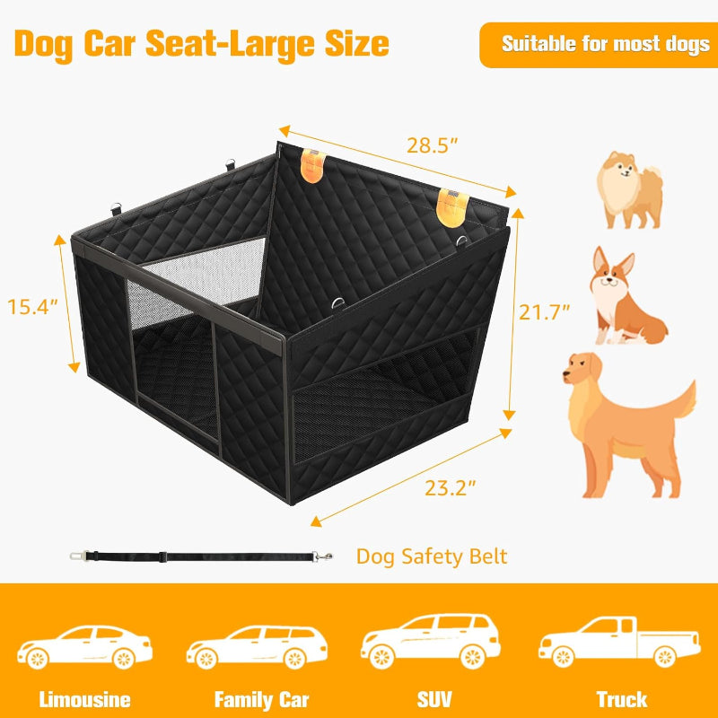 Dog Car Seat with 3 Mesh Windows, Waterproof With Hard Bottom
