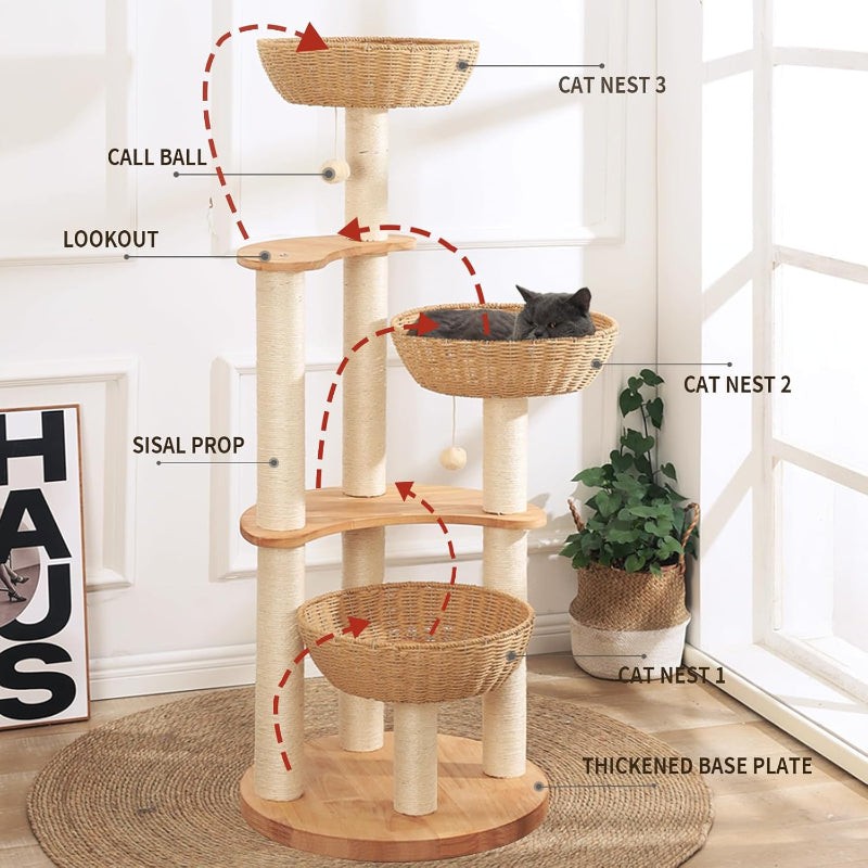 Copaner Manual Hand Woven Modern Cat Tree Tower 54" 