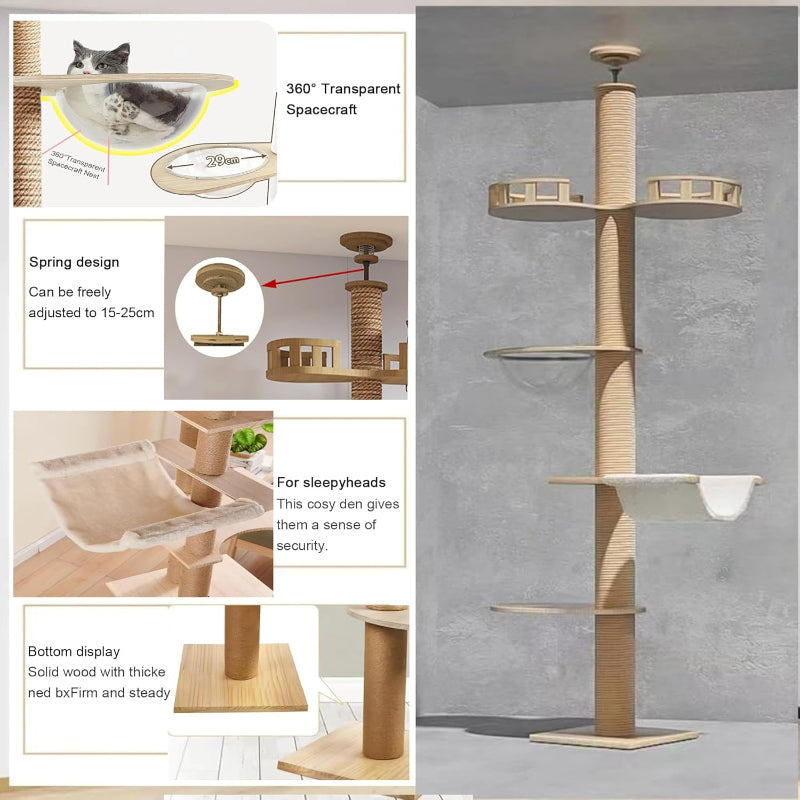 Floor to Ceiling cat Tree - Adjustable Height (95-98in,104.3-108.2in)