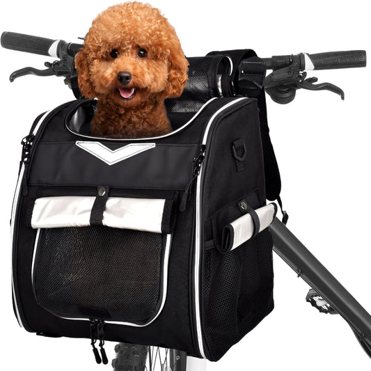 Waterproof  Dog Bike Basket Foldable Pet Bike Carrier Backpack with Safety Strap