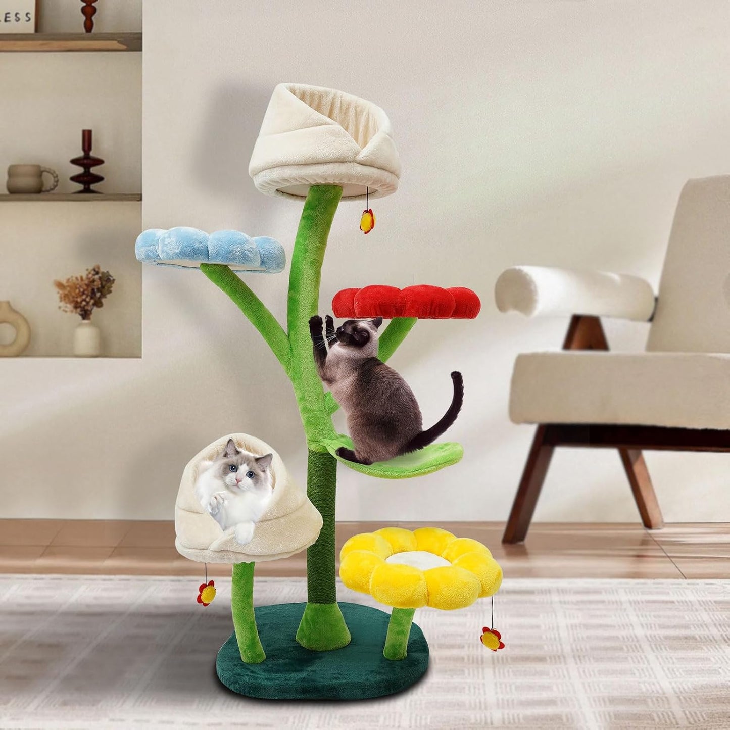 Flower Cat Tree with Replaceable Flower Perches and Scratching Posts