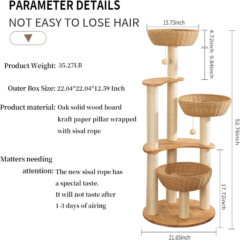 Manual Hand Woven Modern Cat Tree Tower 54"