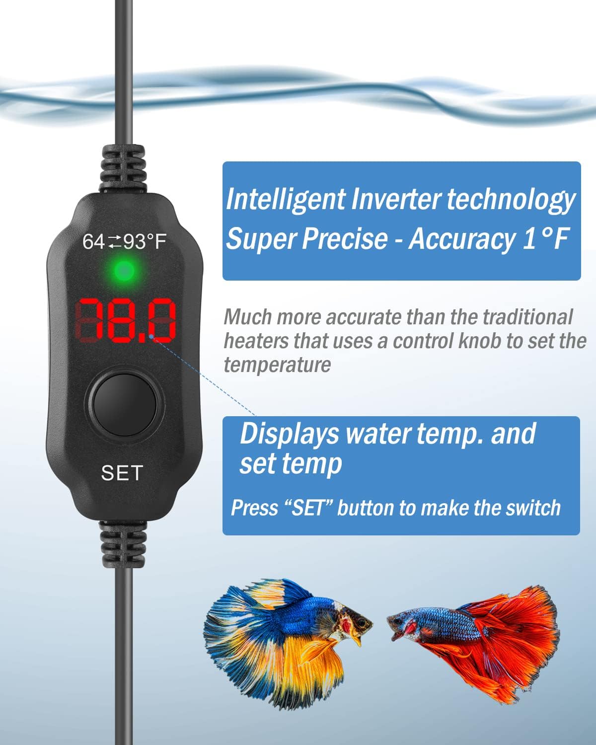 Small Aquarium Heater Submersible Fish Tank Heater 5V/2A USB Powered