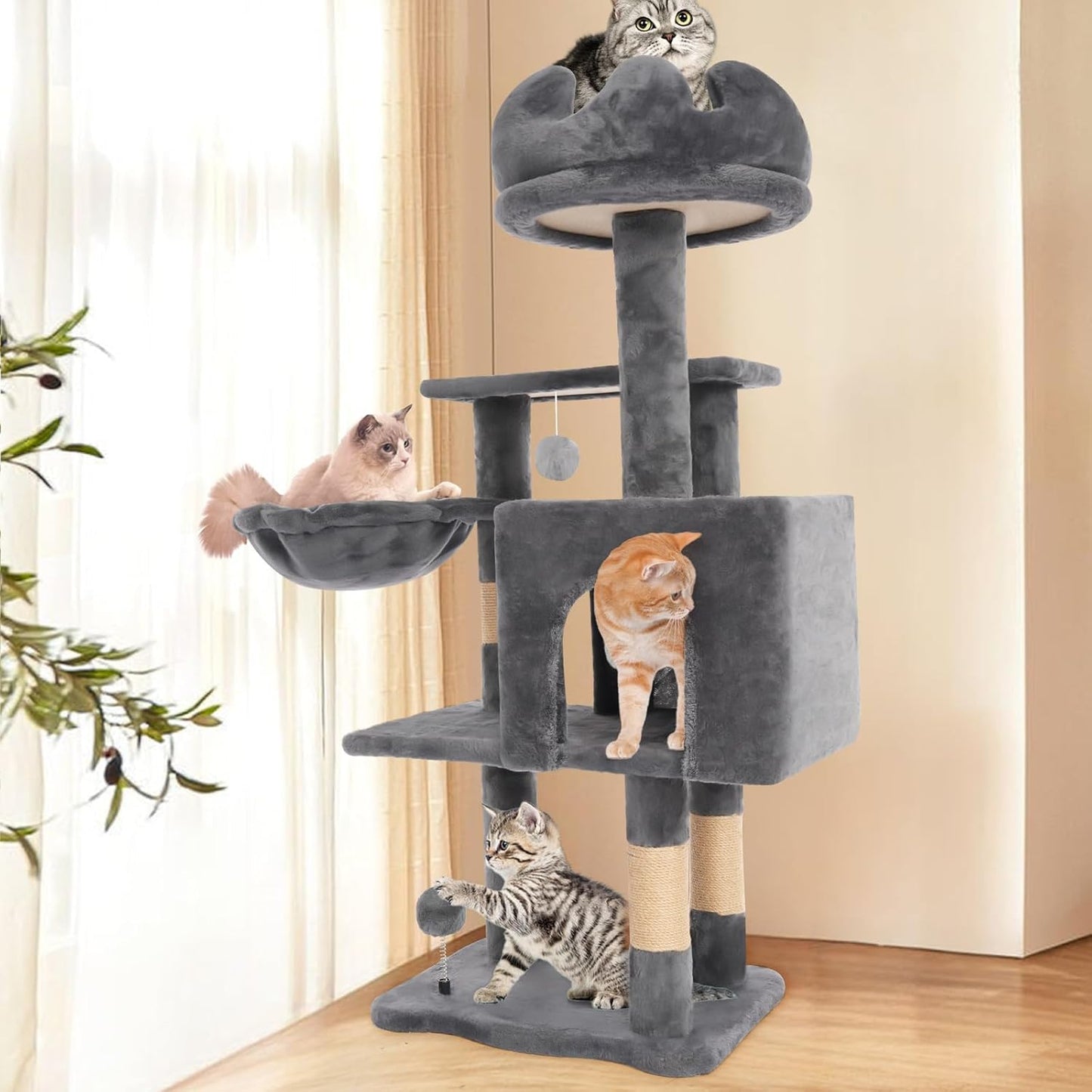 Cat Tree Tower with Metal Frame Hammock