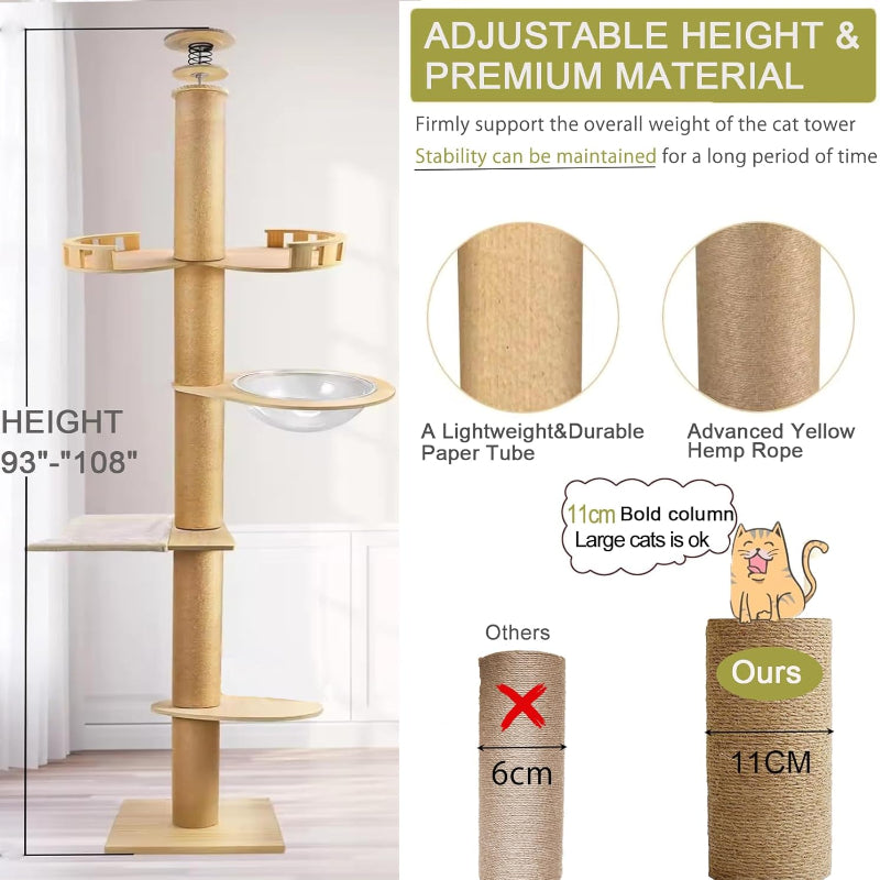 Copaner Floor to Ceiling cat Tree - Adjustable Height (95-98in,104.3-108.2in)