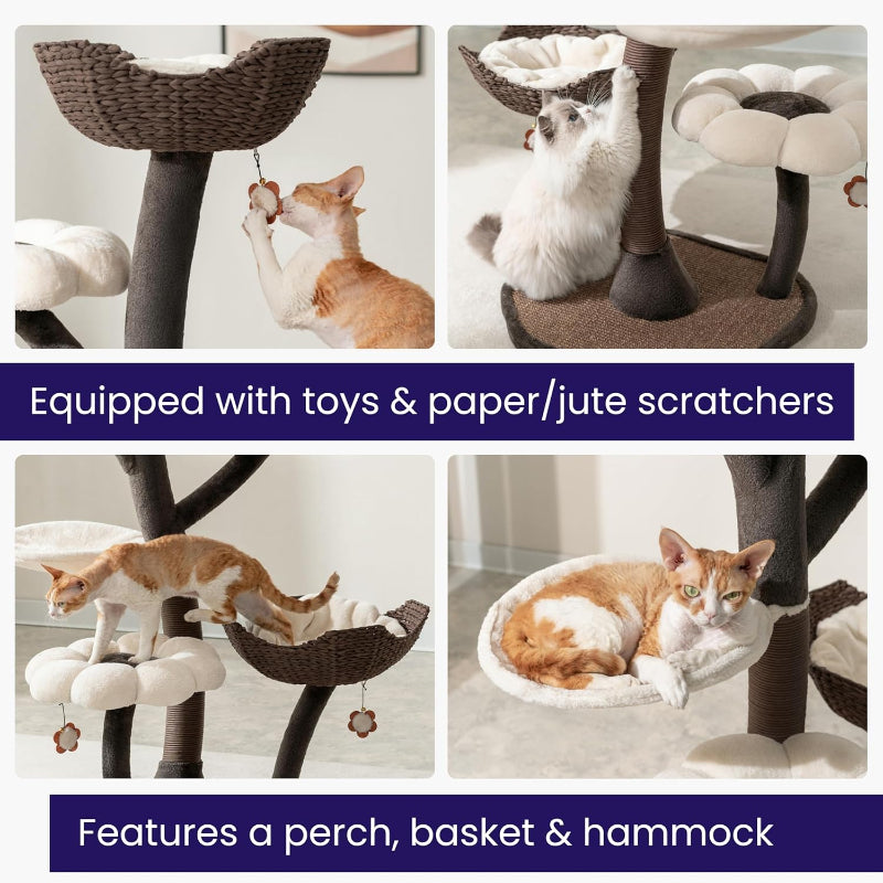 Flower Cat Tree with Replaceable Flower Perches and Scratching Posts