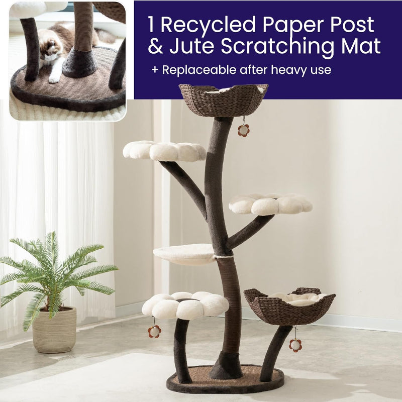 Flower Cat Tree with Replaceable Flower Perches and Scratching Posts