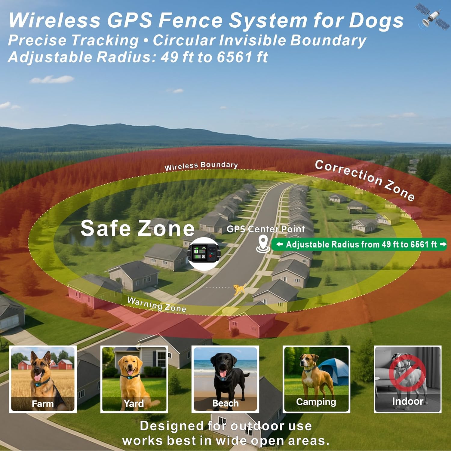 copaner GPS Wireless Electric Dog Fence – Circular Wireless Dog Fence System 
