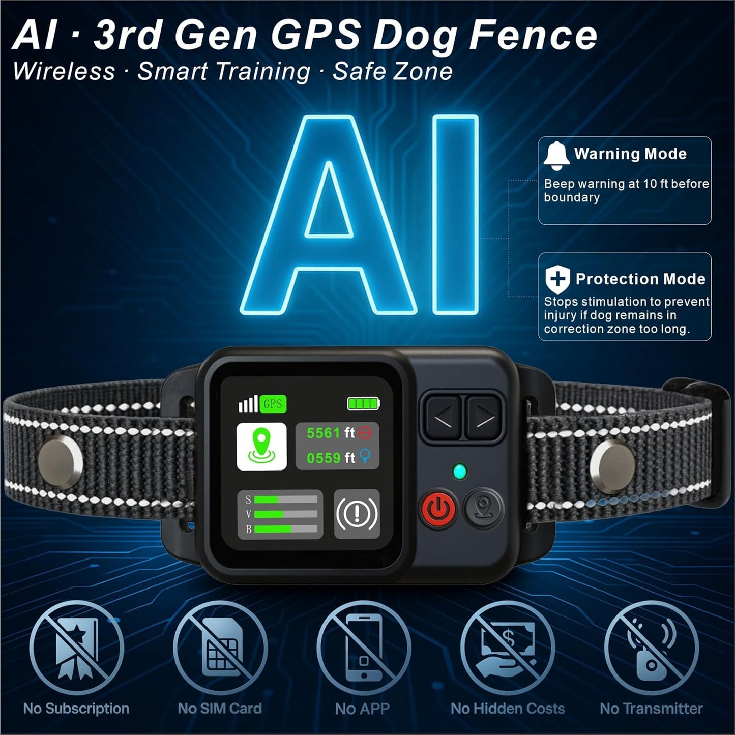copaner GPS Wireless Electric Dog Fence – Circular Wireless Dog Fence System 