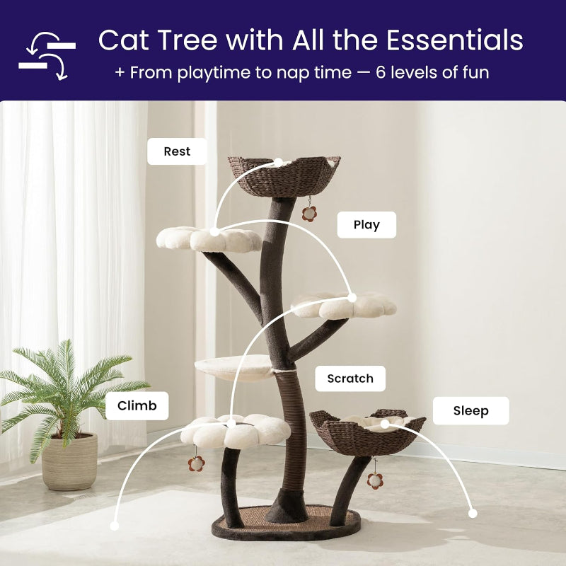 Flower Cat Tree with Replaceable Flower Perches and Scratching Posts