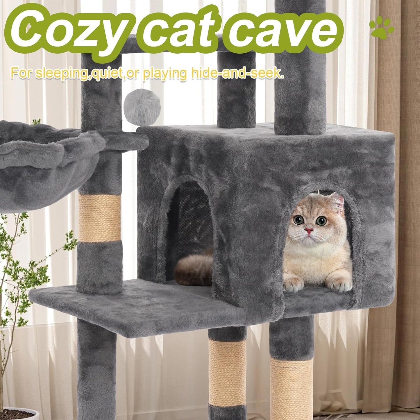 Cat Tree Tower with Metal Frame Hammock