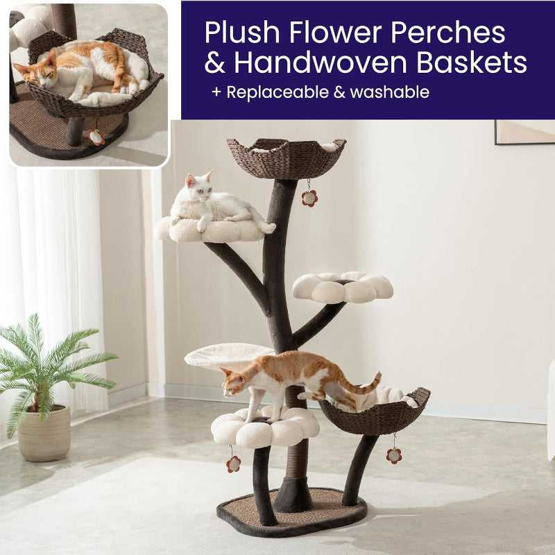 Flower Cat Tree with Replaceable Flower Perches and Scratching Posts