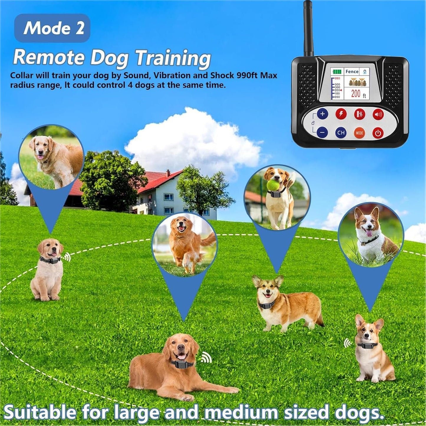 Wireless Dog Fence, Electric Dog Fence & Remote Training Shock Collar 2-in-1