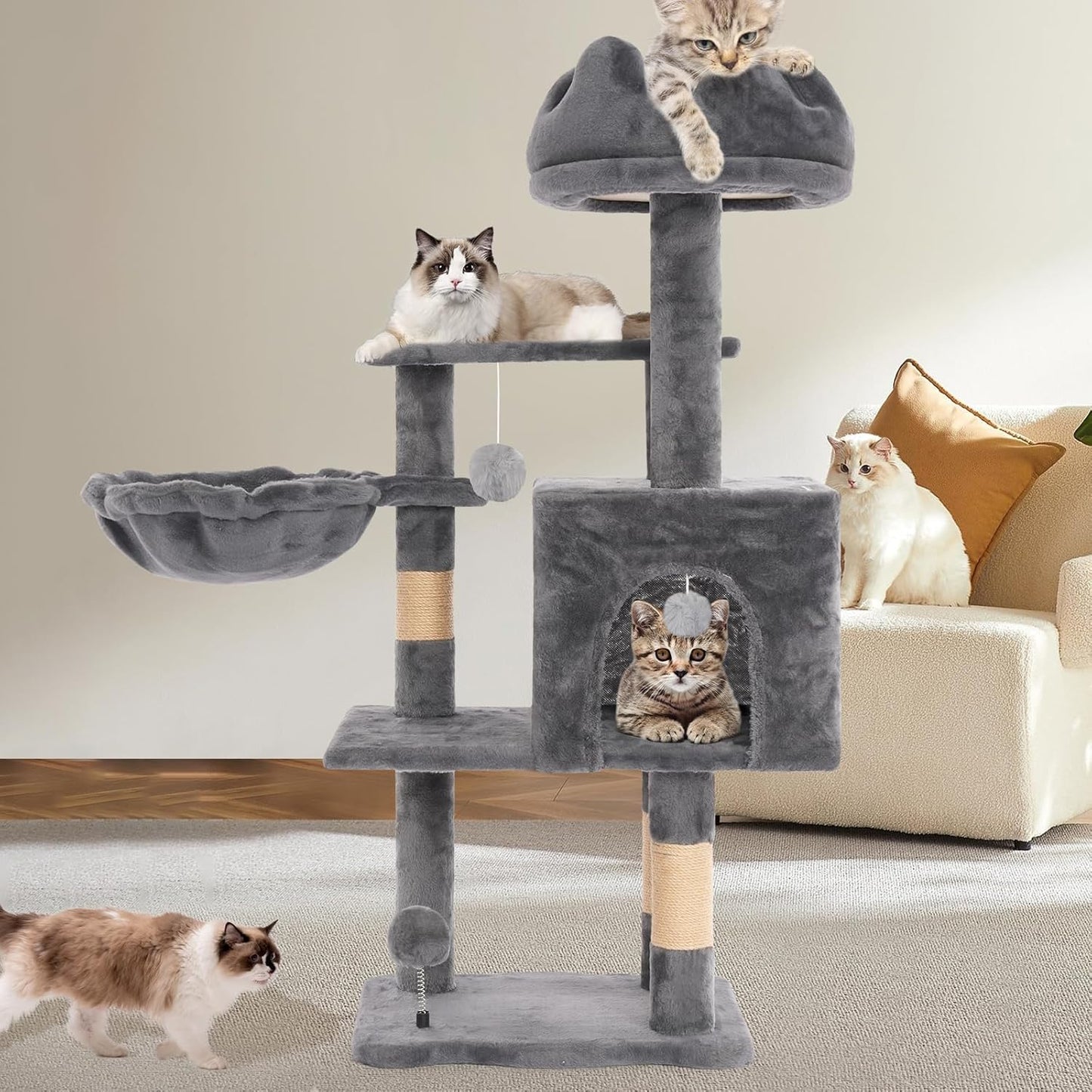 Cat Tree Tower with Metal Frame Hammock