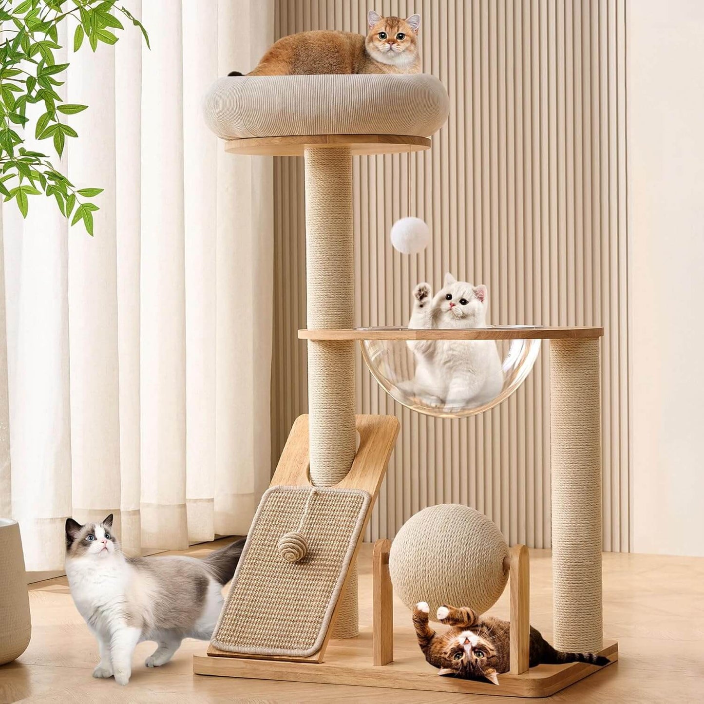 Copaner Solid Wood Cat Tree Tower with Scratching Post