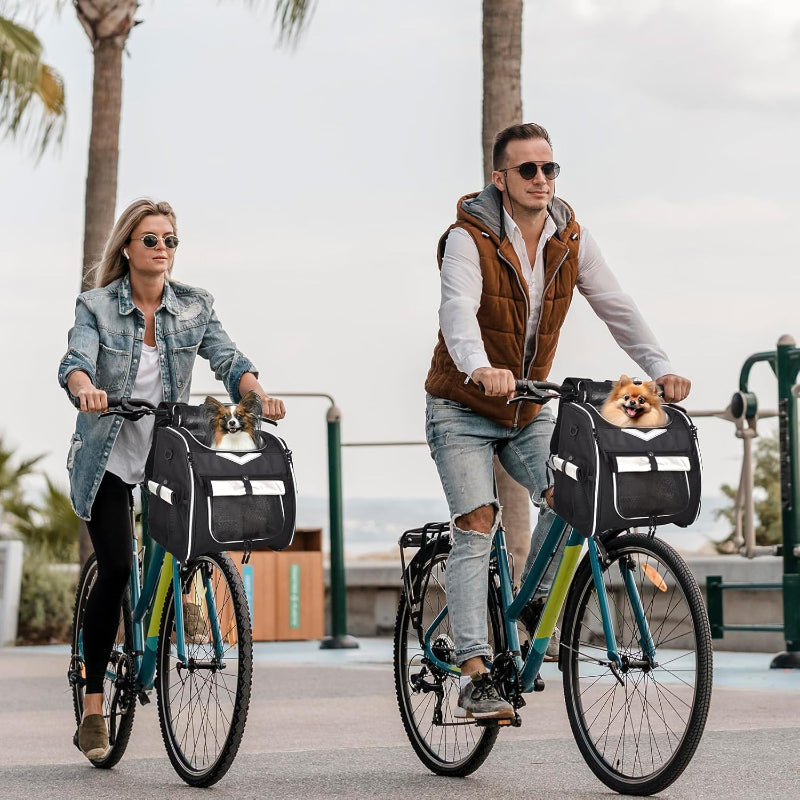 Waterproof  Dog Bike Basket Foldable Pet Bike Carrier Backpack with Safety Strap