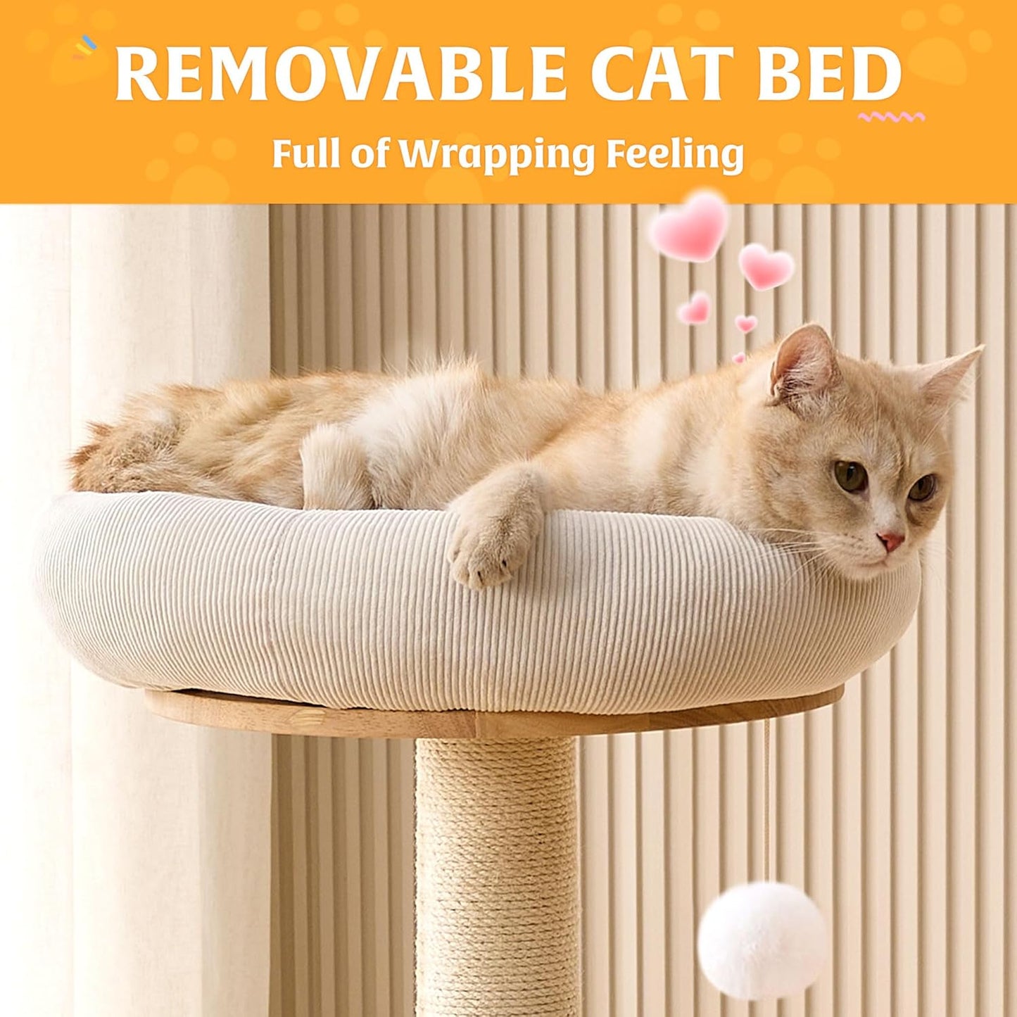 Solid Wood Cat Tree Tower with Scratching Post