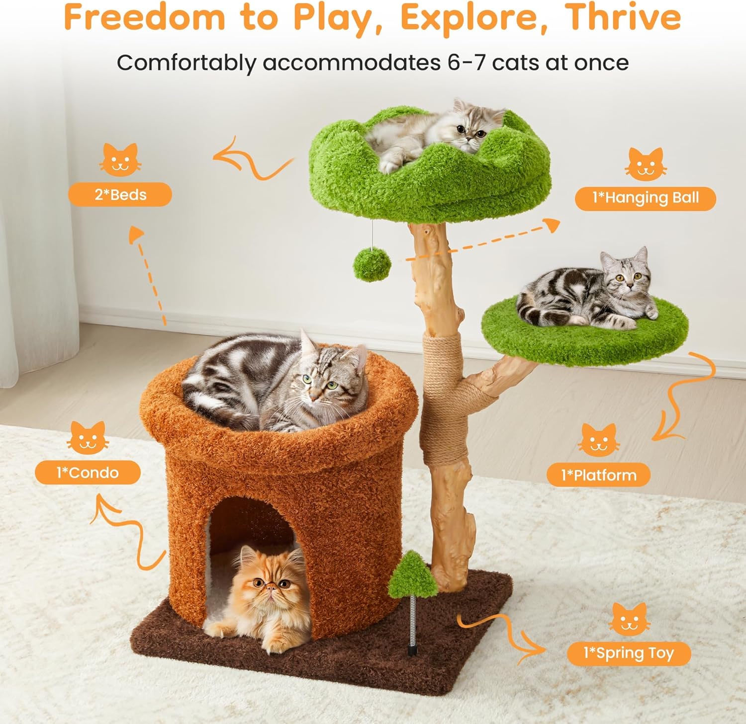 Copaner Wooden Climbing Cat Tower with Natural Wood, Bed & Condo Handcraft