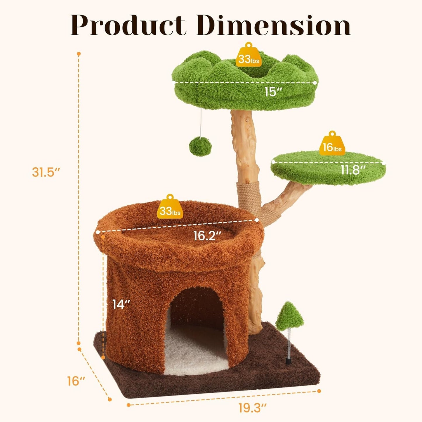 Copaner Wooden Climbing Cat Tower with Natural Wood, Bed & Condo Handcraft