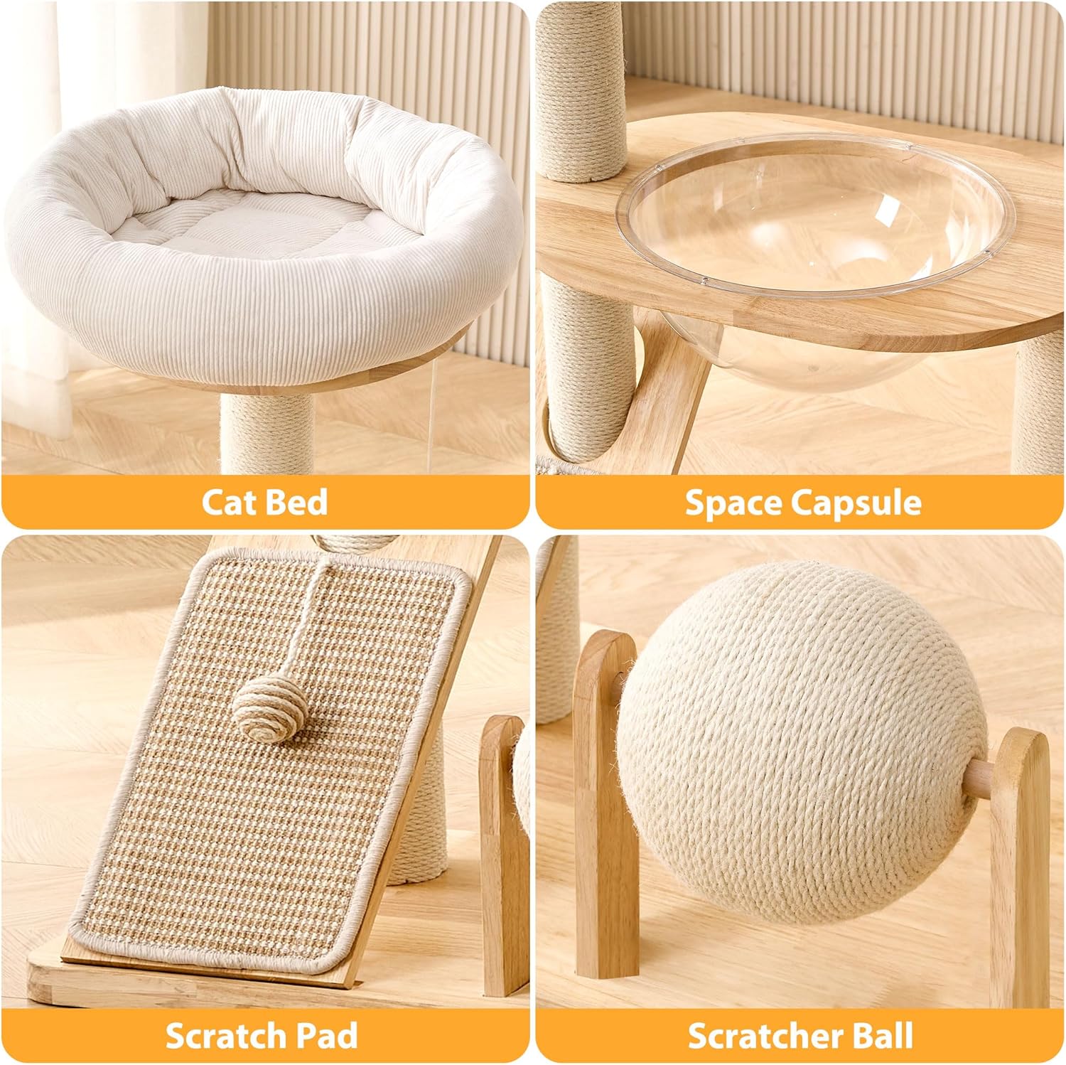 Copaner Solid Wood Cat Tree Tower with Scratching Post