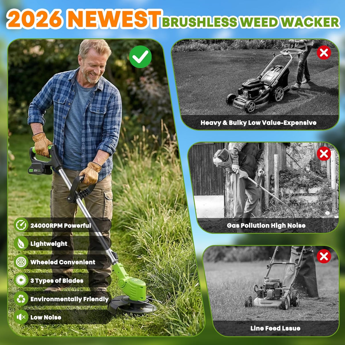 Cordless Weed Wacker with Wheels